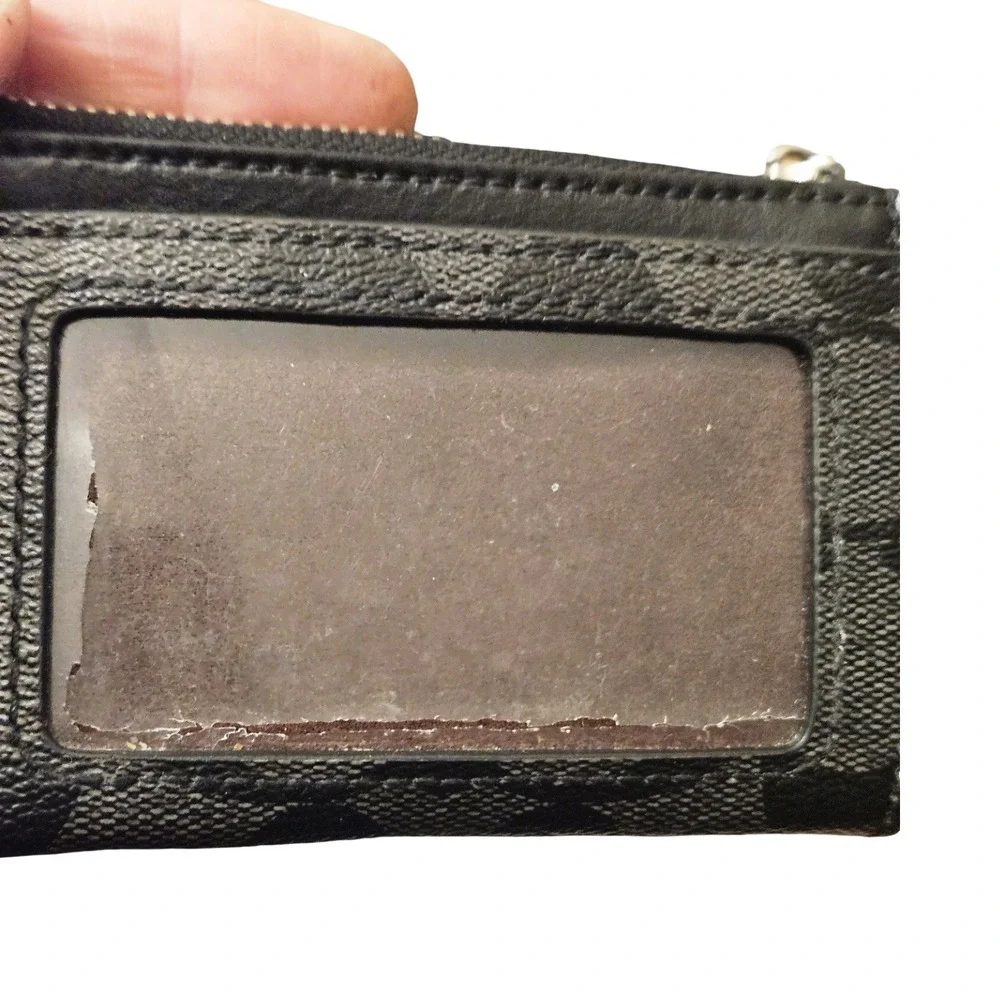 Coach‎ Mini Skinny ID Case — Signature Canvas, Charcoal/Black Card Holder Wallet